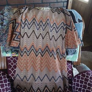 Vava by Joy Han Zigzag Patterned Midi Dress - Orange, Brown, Black